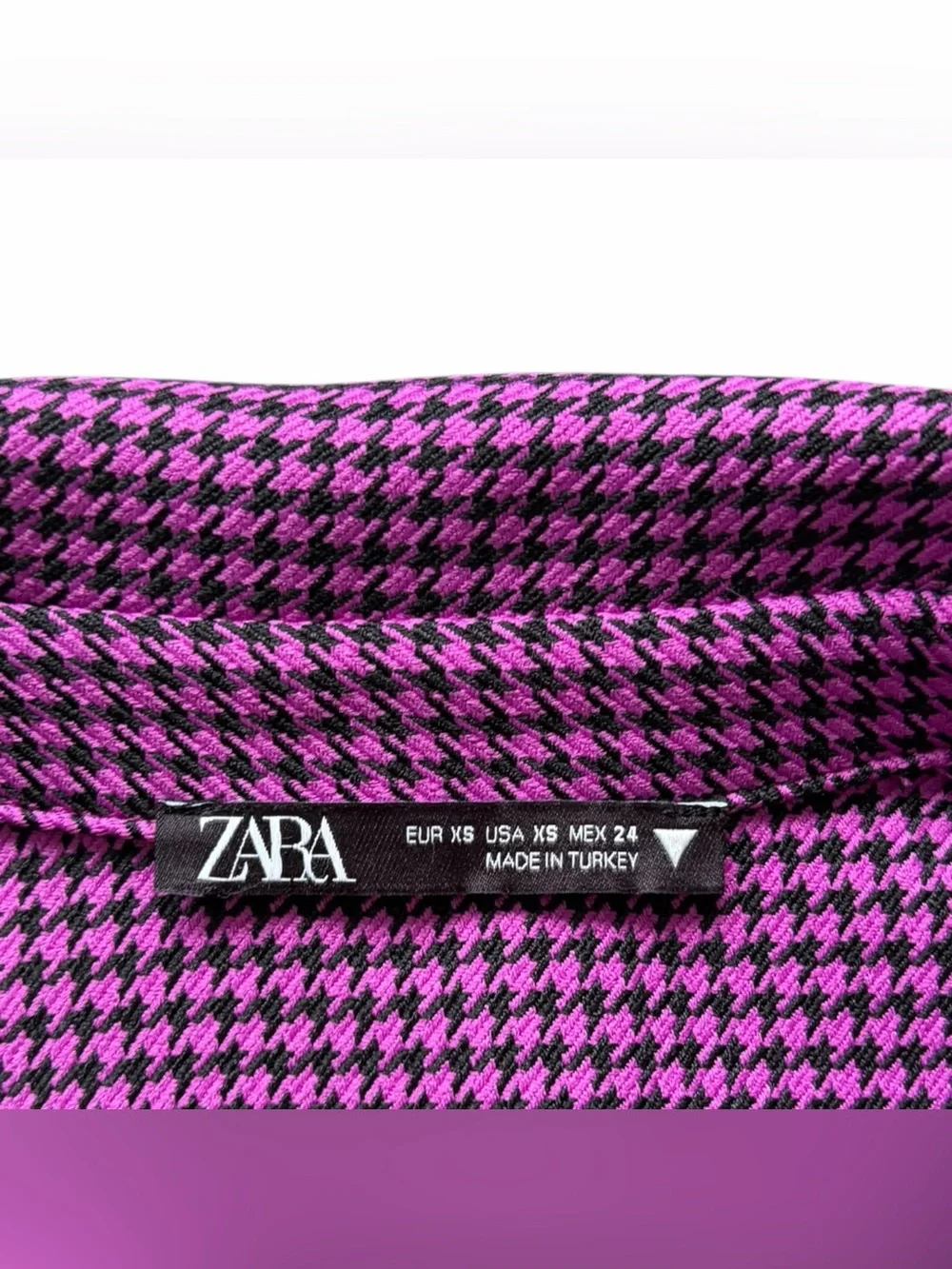 Zara Women’s Purple Black Houndstooth Cropped Wrap Top XS Long Sleeve Tie-Front
